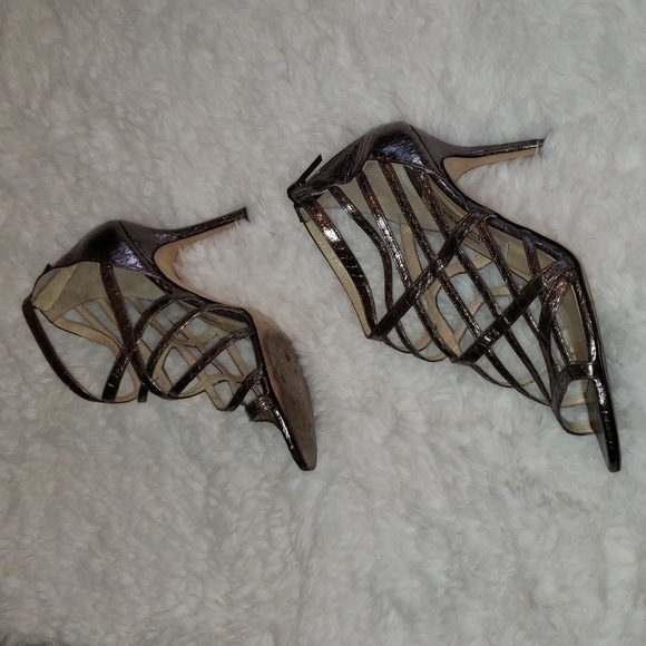 Jimmy Choo Snakeskin Cage‎ Heels Silver Size 8/38 - Picture 3 of 12